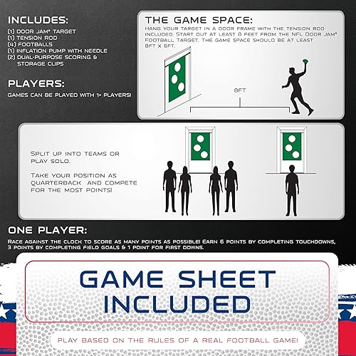Miniatura 9 de Franklin Sports NFL - Mini juego de tiro de fútbol americano  NFL Door Jam Football Over The Door Target + (4) mini bolas  Juego de lanzamiento de 3