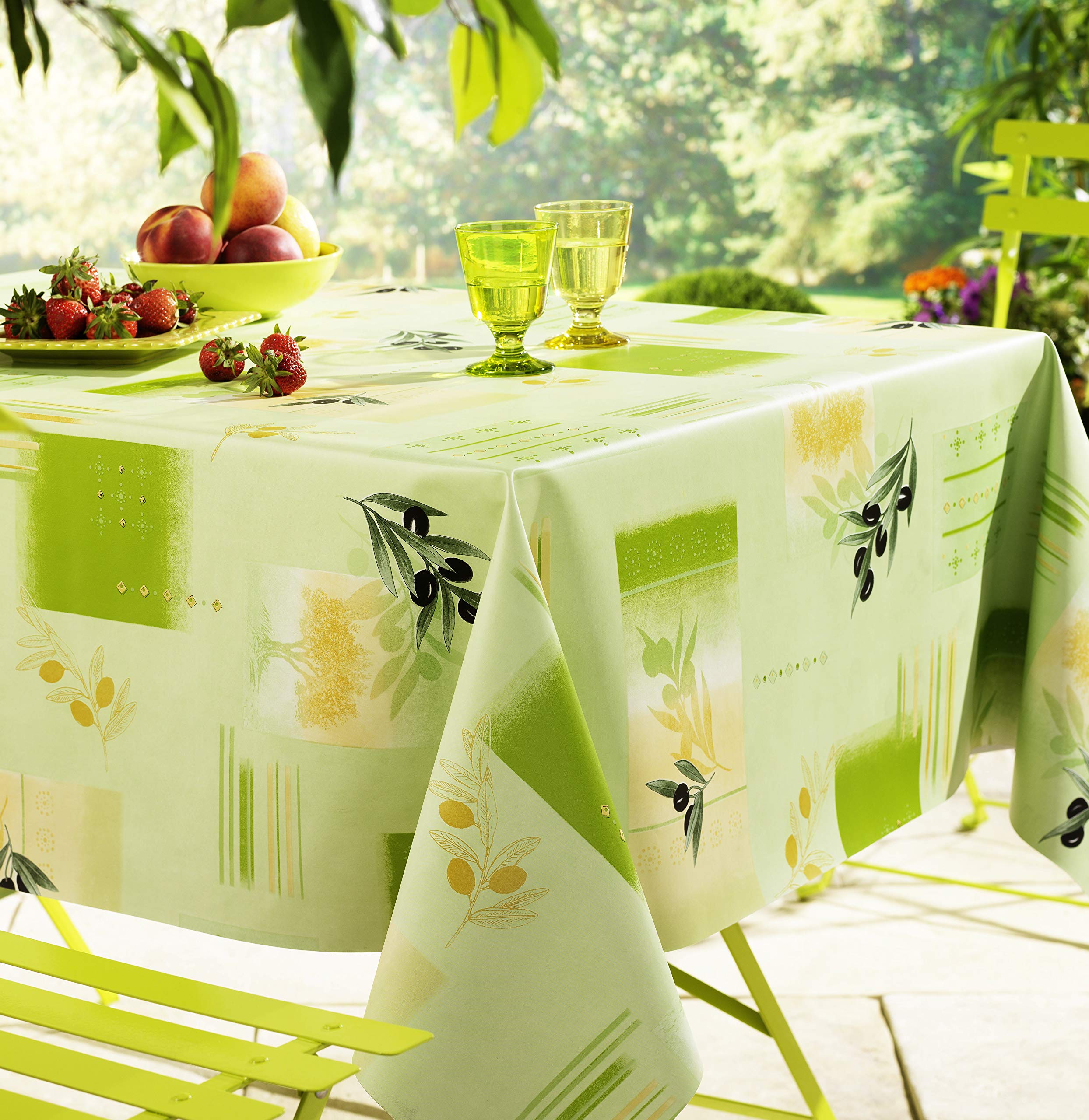 Venilia Nappe Vert Olive Linge de Table Toile cirée Maintenance réduite hydrophobes, Polyester, PVC, rectangulaire, 140 x 200 cm, 55052