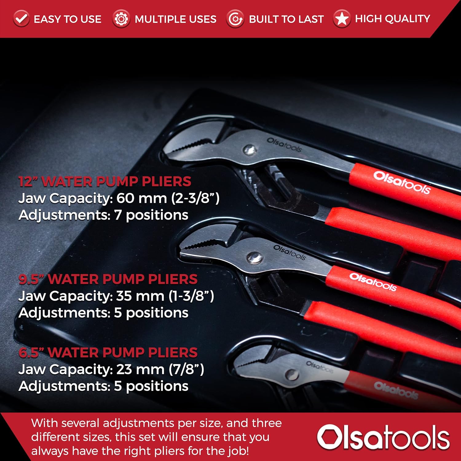 Review Olsa Tools Groove Joint Pliers Set (3pc) | Tongue & Grove Joint Water Pump Plier Set | 6.5, 9.5 & 12-Inch | Slip-free gripping surface | Hardened Teeth | Heavy Duty Steel | Professional Grade