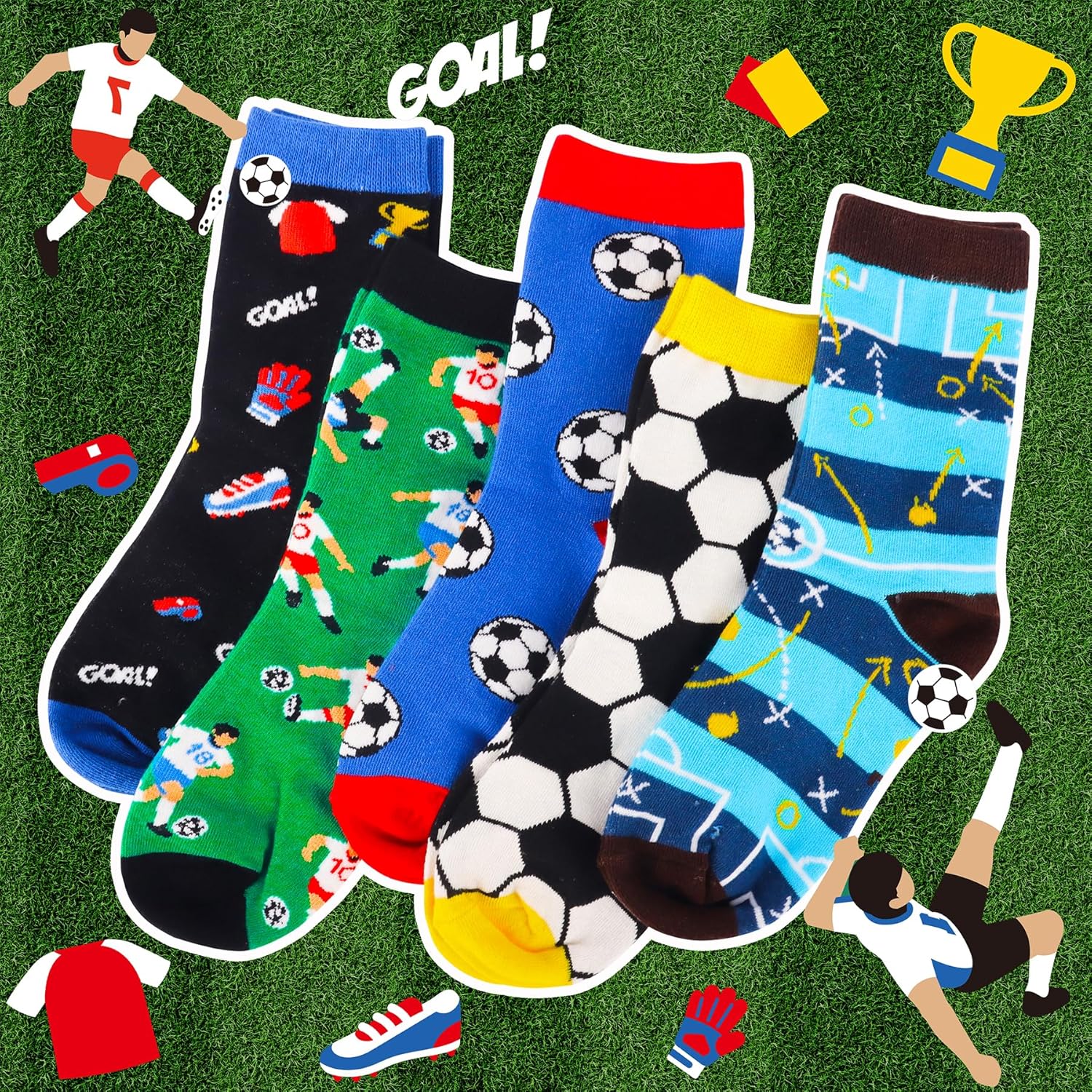 Belloxis Funny Athletic Socks 5 Pcs, Multi-Sport Design (Basketball, Baseball, Soccer, Hockey), Crew Socks for Boys Girl - Image 3