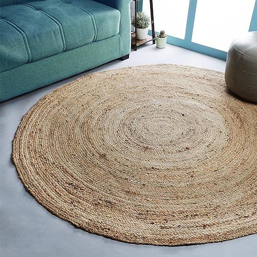 Miniatura 17 de Hausattire Alfombra Trenzada Bohemia Redonda de 4' - Multicolor, Alfombra de Área Circular de Yute y Algodón Estilo Granja para Cocina, Dormitorio