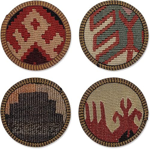 Miniatura 2 de Kilim - Juego de 4 posavasos Kilim auténticos, hechos a mano en Turquía y seleccionados a mano para calidad y mezcla de colorpatrón