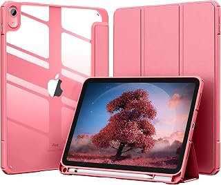 Mastten Compatible with iPad 10th Generation Case with Pencil Holder, iPad 10.9 Inch Cover with Clear Transparent Back Shell, Auto Wake/Sleep, Shockproof Slim for iPad Case 10th Gen 2022, LeafRed