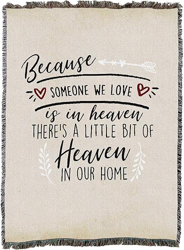 Miniatura 4 de There's A Little Bit of Heaven in Our Home  Tapiz de regalo de condolencias tejido de algodón, fabricado en los Estados Unidos (72 x 54 pulgadas)