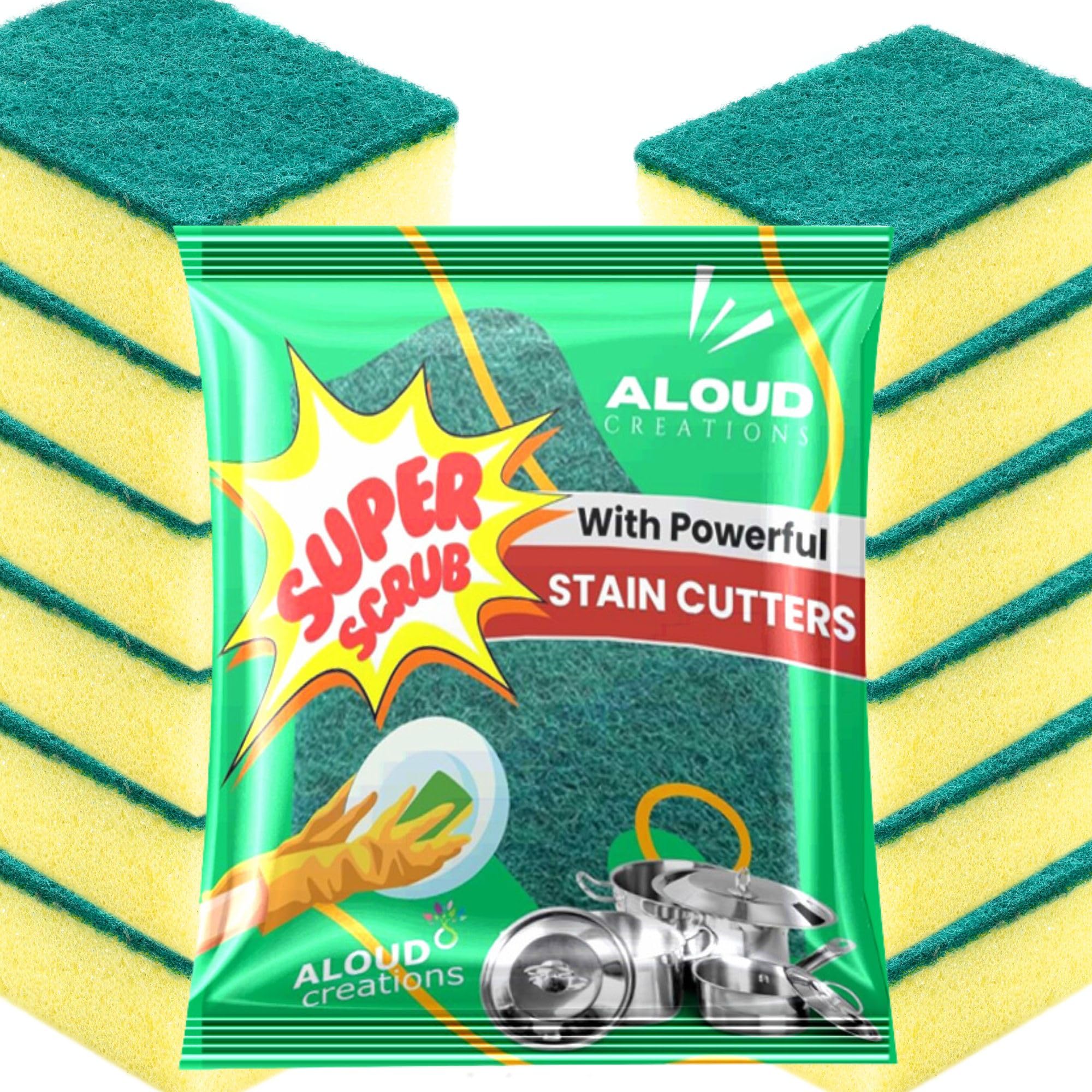 ALOUD CREATIONS 12 Pc Dual Sided Scrub Sponge for Utensil Cleaning | Kitchen Scrubber With High Density Sponge | Scrub Pad for Dishwash Liquid | Dish Pads