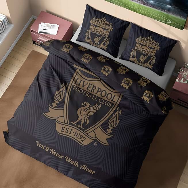 Get Trend Liverpool FC Double Duvet Cover Set, Reversible Football-Themed Bedding Set with Pillowcases, Ultra Soft & Durable Duvet Quilt Bedding Cover (Black Liverpool, Double)