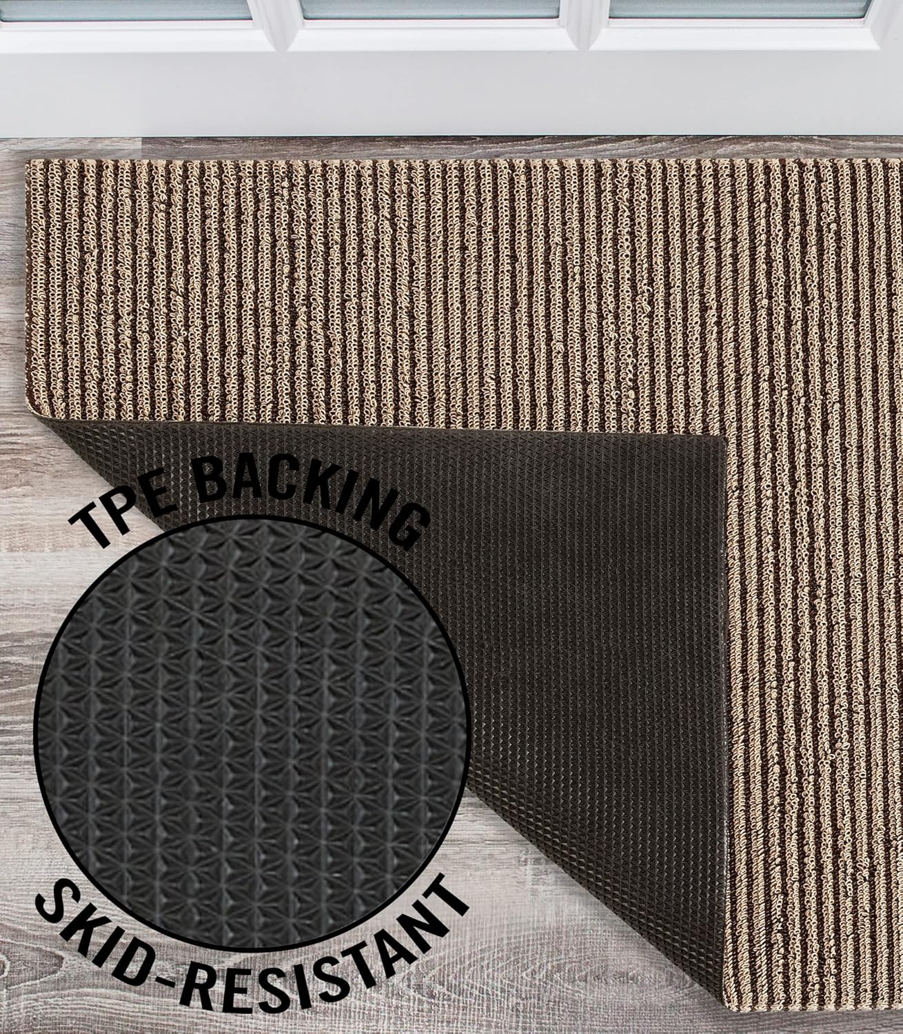 Nautica - PVC Loop Utility Mats | Indoor/Outdoor | Slip-Resistant | Mat for Kitchen, Garage, Laundry Room, Foyer, & More | Stripe Modern Design Doormat | Measures - 17.5 x 48 | Gold