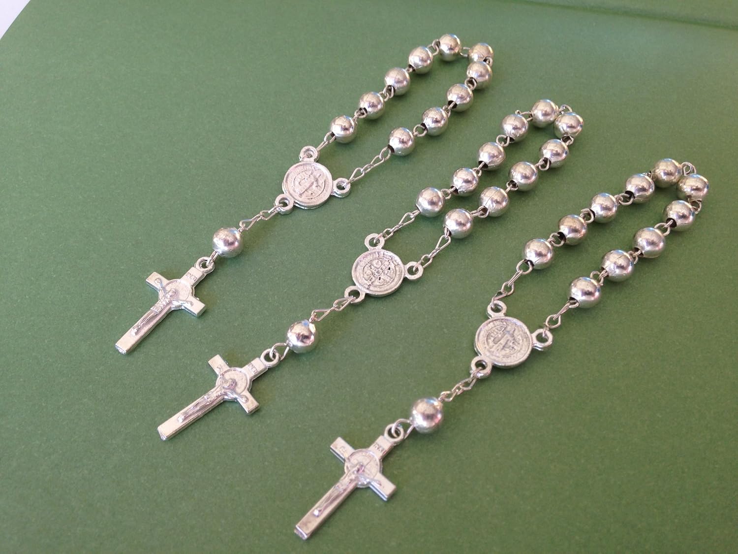 25 Pc Silver Plated Metal Beads Baptism Favors Mini Rosaries Silver Plated Metal Beads/Recuerditos De Bautismo/Christening Favors/Decenarios/Decades/Finger Rosaries