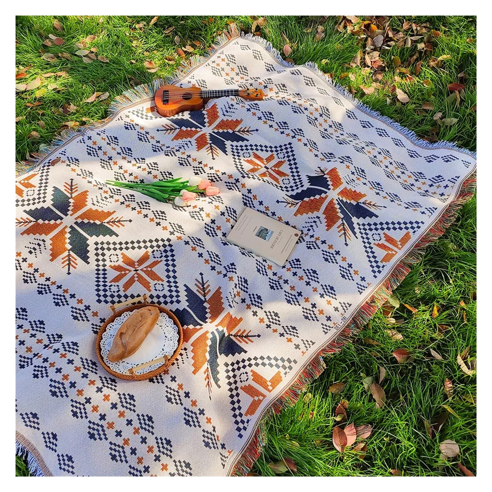 Couverture Pique Nique Tapis de Pique-Nique Portable for Camping et randonnée, Nappe Anti-poussière, Doux, for l'extérieur(Sucre Blanket,180x180cm)