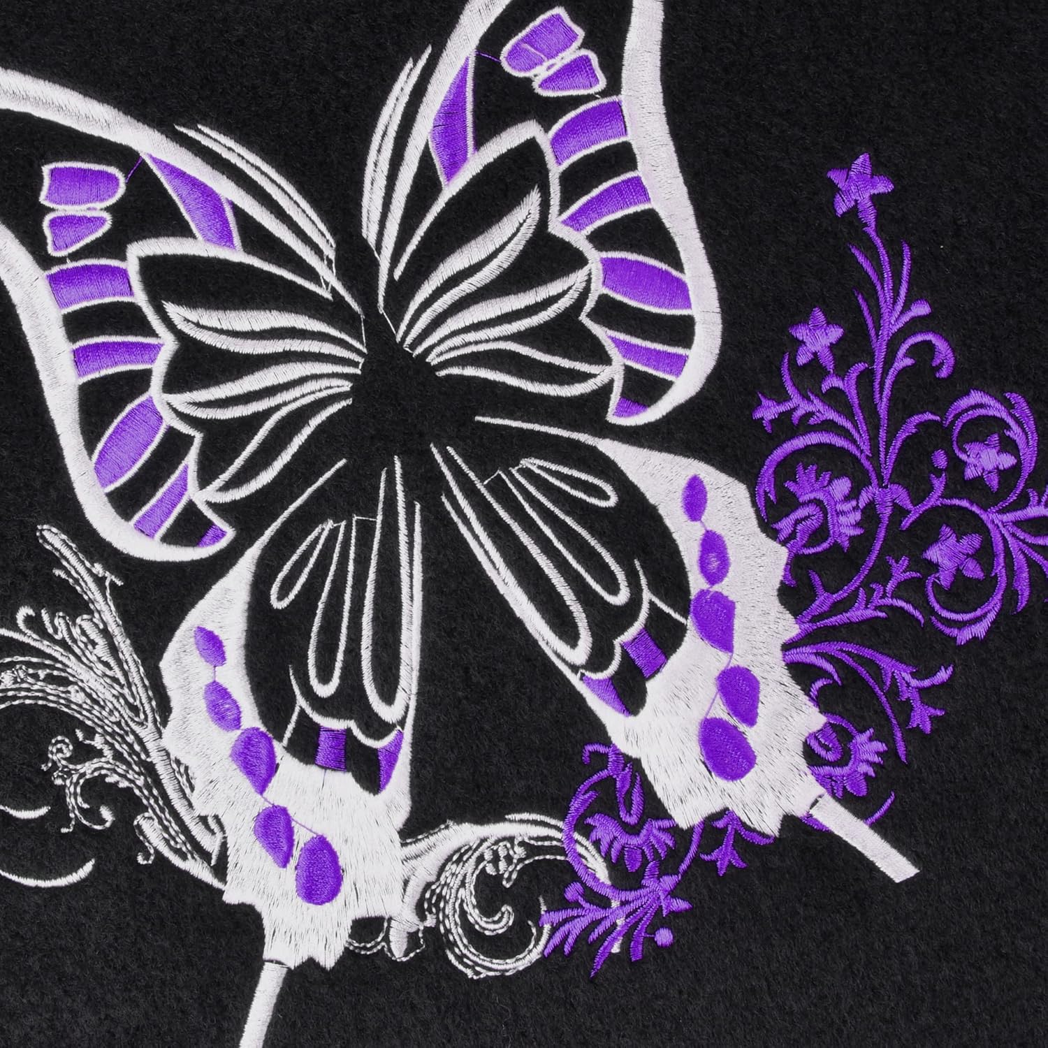 CAR PASS Embroidery Butterfly Leather Car Floor Mats, Purple Carpet Floor Mats with Heel Pad for Cute Women Girl, Universal Fit for Suvs,Sedans,Trucks,Cars, Set of 4 ((Black and Purple) - Image 5