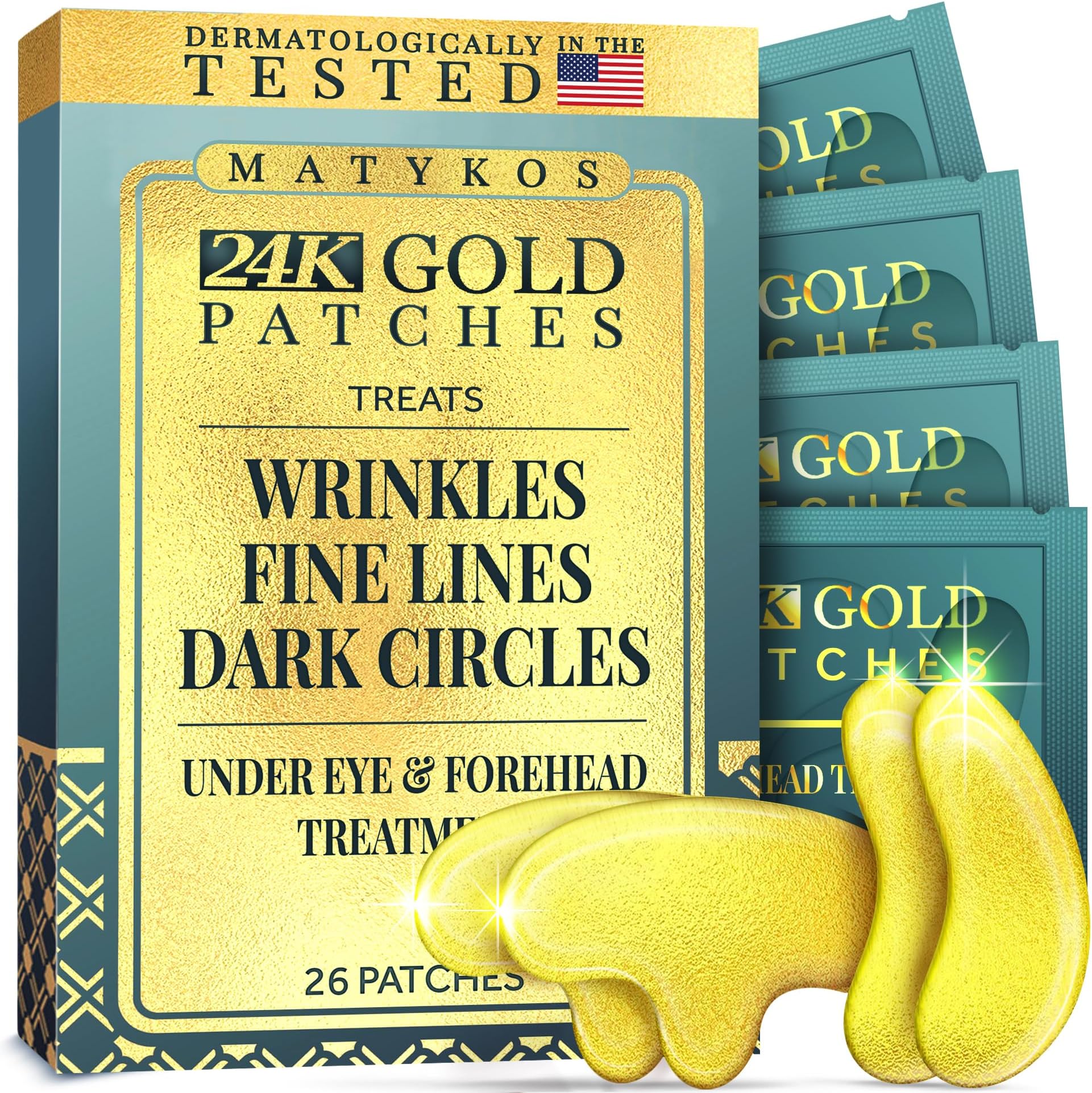Forehead and Under Eye Wrinkle Patches for Face - Collagen, Hyaluronic Acid and Vitamin A Skin Pads - Forehead Line Remover Wrinkle Eye Patch Set - 26 Golden Sachets