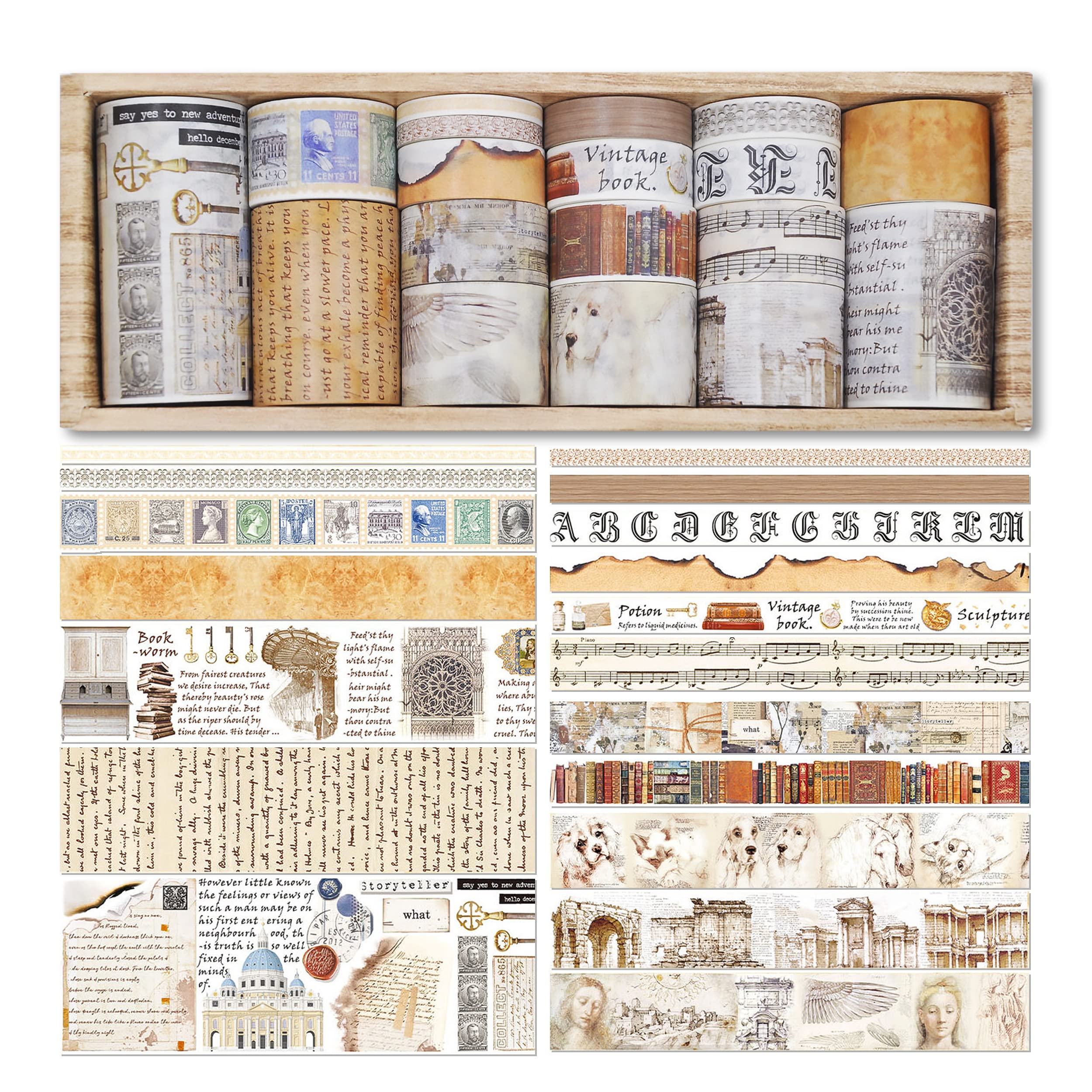 18 Rolls Washi Tape Set, 5/10/15/20/25/30/50/75mm Wide Aesthetic