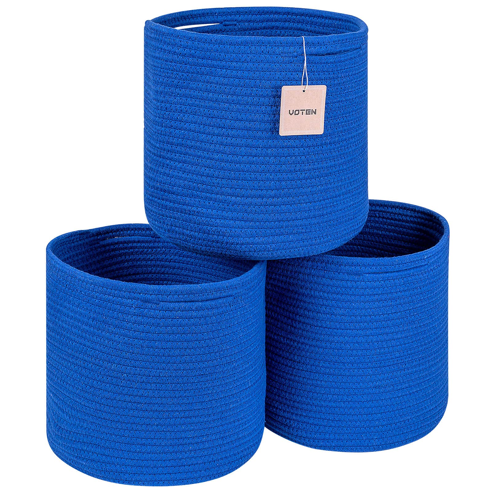 voten Storage Cubes Baskets Bins Organizer 11x11x11'' Fit 12x12''Cube Storage Organizer Bookcases Shelf,Durable Woven Cotton Storage Basket for Organizing,Round 3Pack Sky Blue