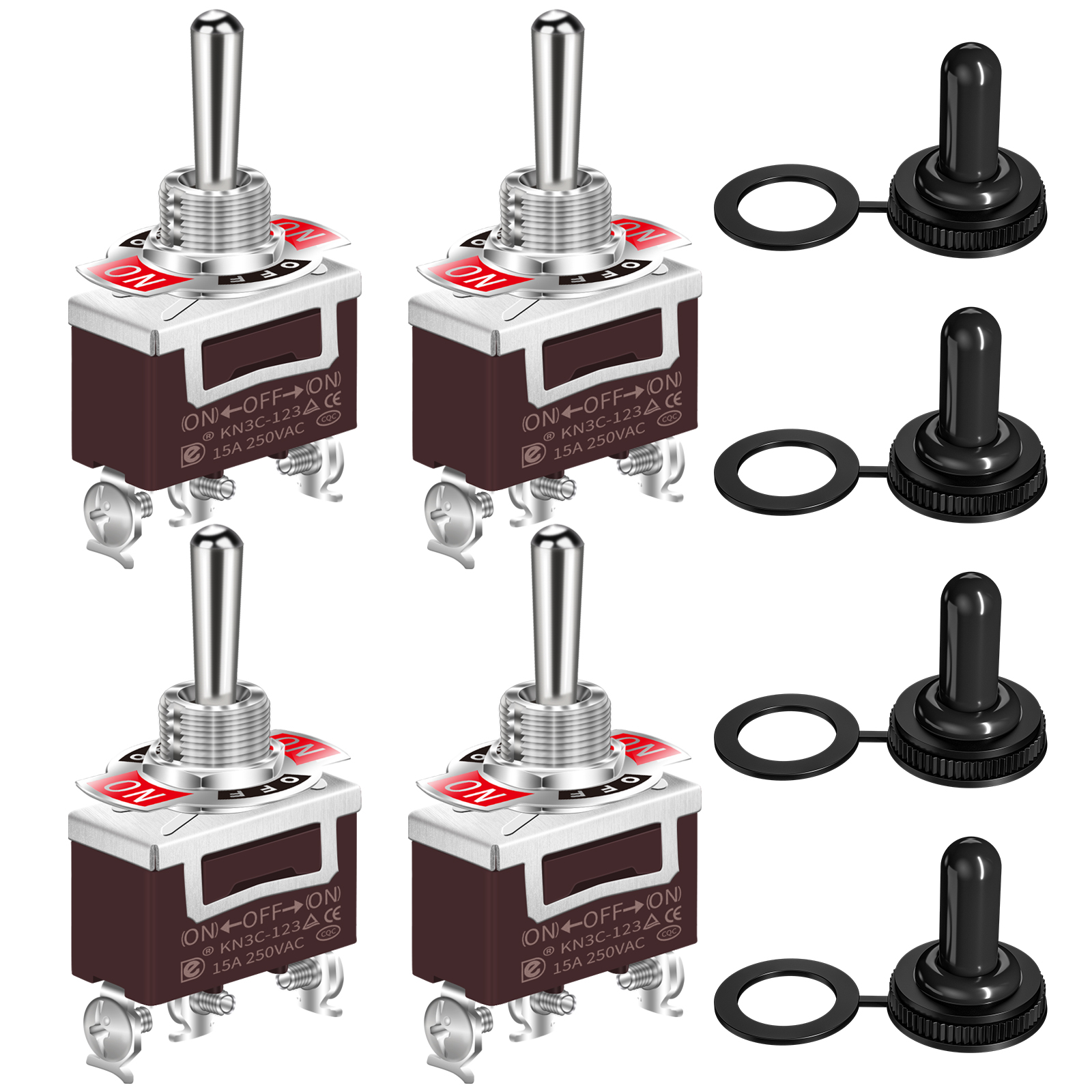 Image of DaierTek Waterproof Momentary Toggle Switch 12V DC 20A Heavy Duty Marine SPDT Switch Rocker 3 Way (ON)-Off-(ON) 250V AC 15A with Weatherproof Boot Cap Cover for Auto Car Boat -4pcs