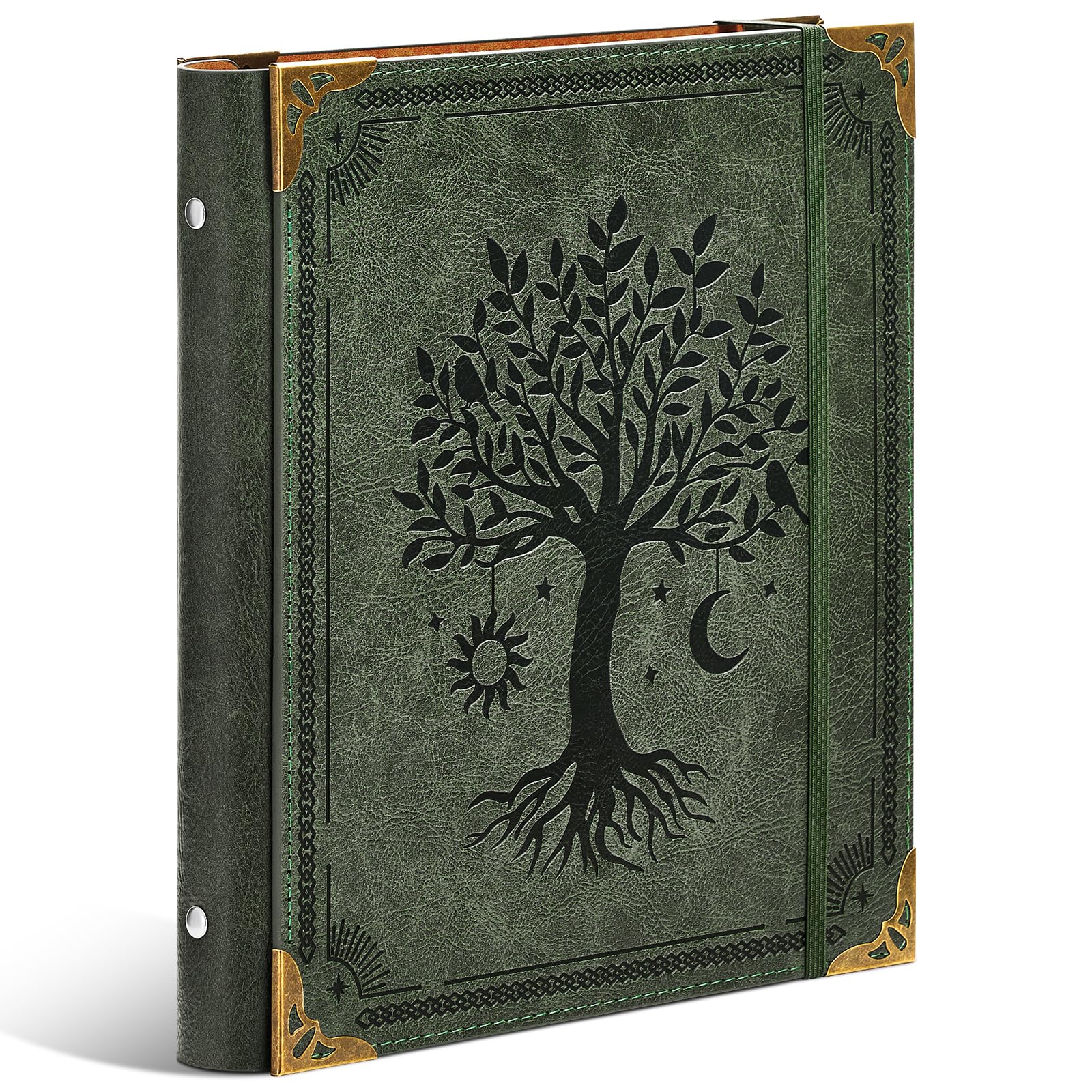 Ovesmusl PU Leather Mini 3 Ring Binder Fits 5.5" X 8.5" A5 Paper, 1 Inch Round Ring Binder Holds 200 Sheets, Notepad Paper Cover Loose Leaf Organizer, Green Tree of Life