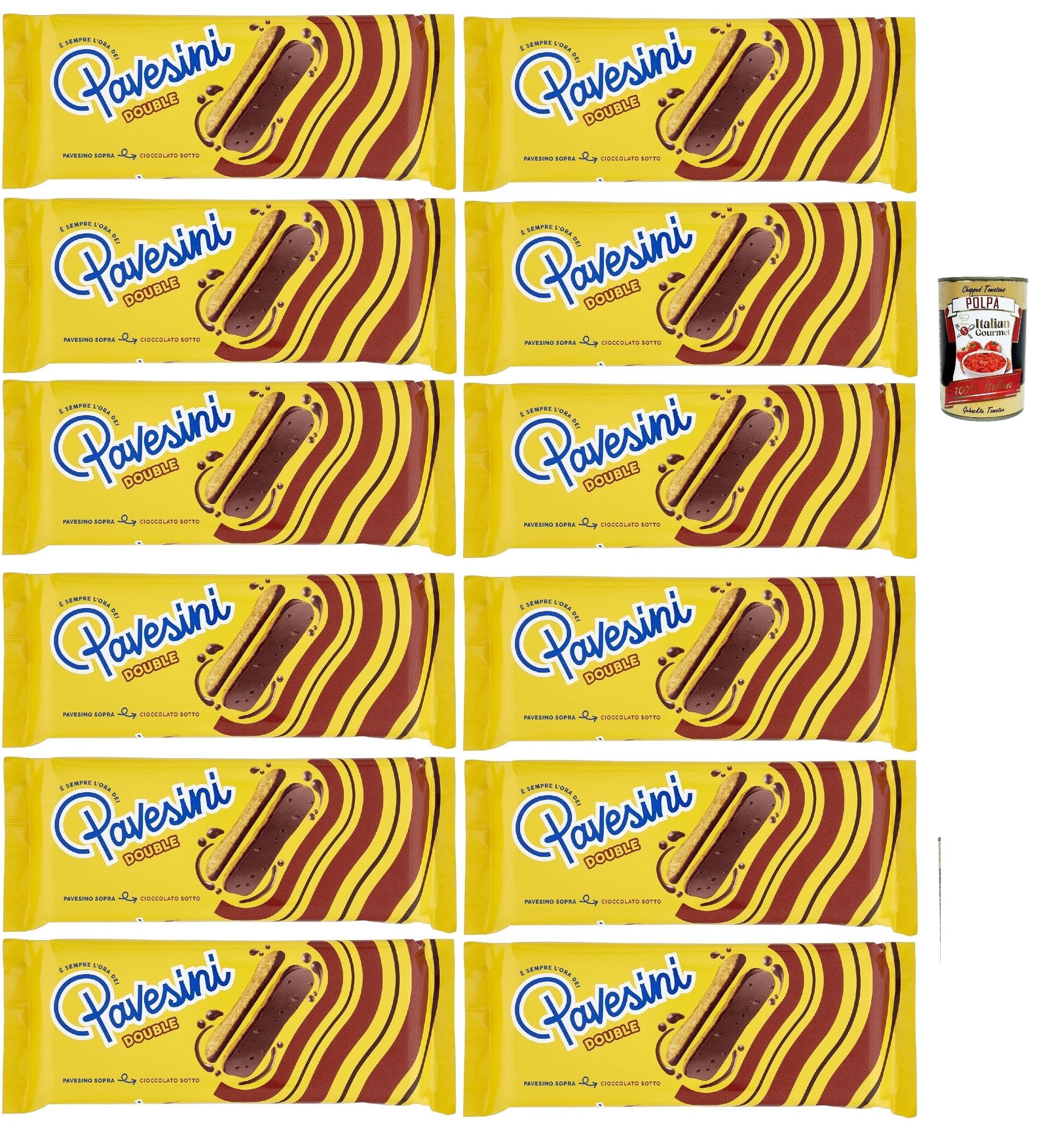 Pavesi Pavesini Double, Snack Croccante con Cioccolato Fondant, Snack croustillant au chocolat noir, collation légère, 12 x 60 g + Italian Gourmet Polpa 400 g