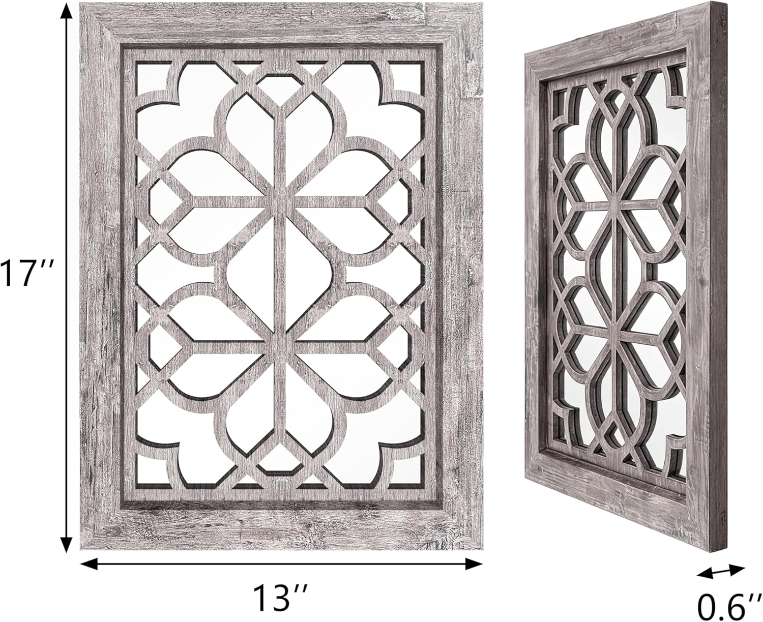 Set of 2 13x17 Inch Rectangular Shatterproof Decorative Wall Mirrors, Boho Farmhouse Rustic Vintage Grey Accent Mirrors for Living Room, Bedroom, Entryway & Home Wall Decor（Brown）