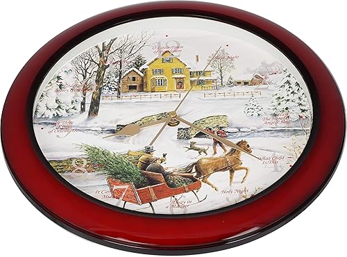 Vista 3 de JUSTIME Reloj de pared de caoba de 14 pulgadas con 12 villancicos de Navidad, elegancia atemporal Wsh Caoba