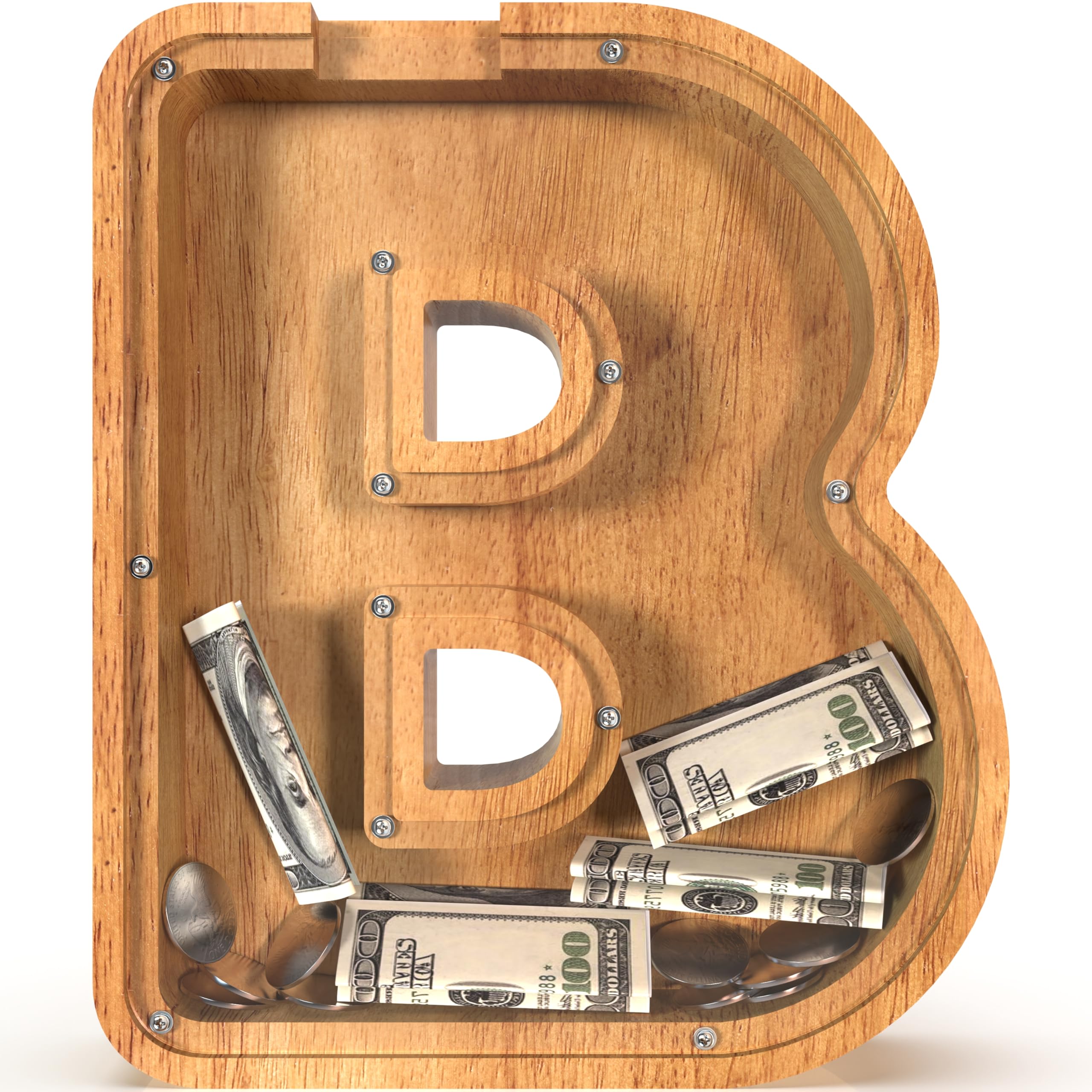 12" Extra Large Wooden Letter Piggy Banks - Piggy Banks for Boys Girls Kids, Alphabet Money Banks with Initial B - Coin Banknote Bank Birthday/Christmas for Kids