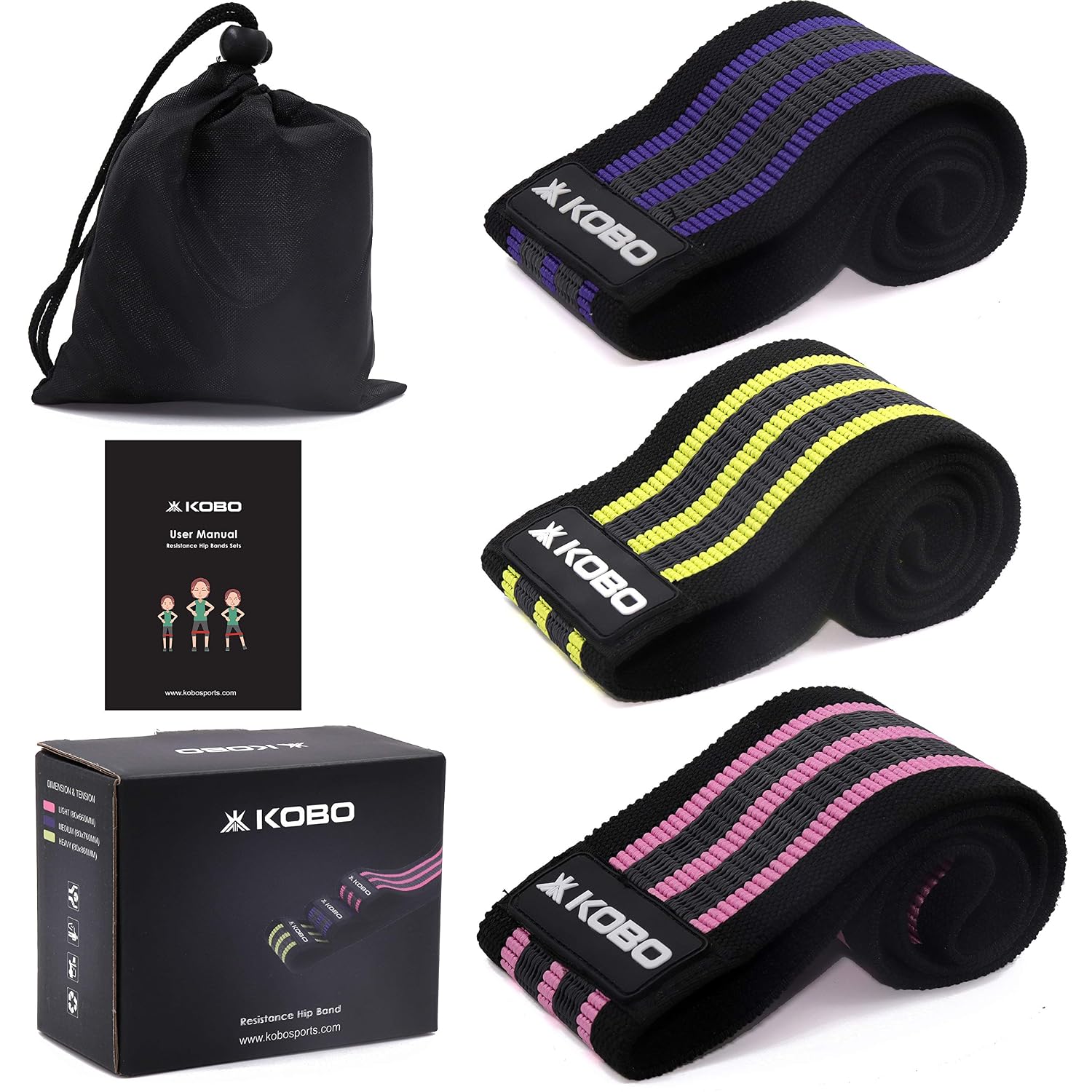 Kobo AC-91 Resistance 3" Wide Non Slip Loop Band for Squats, HIPS & Glutes, Yoga, Crossfit, Stretching, Physical Therapy H