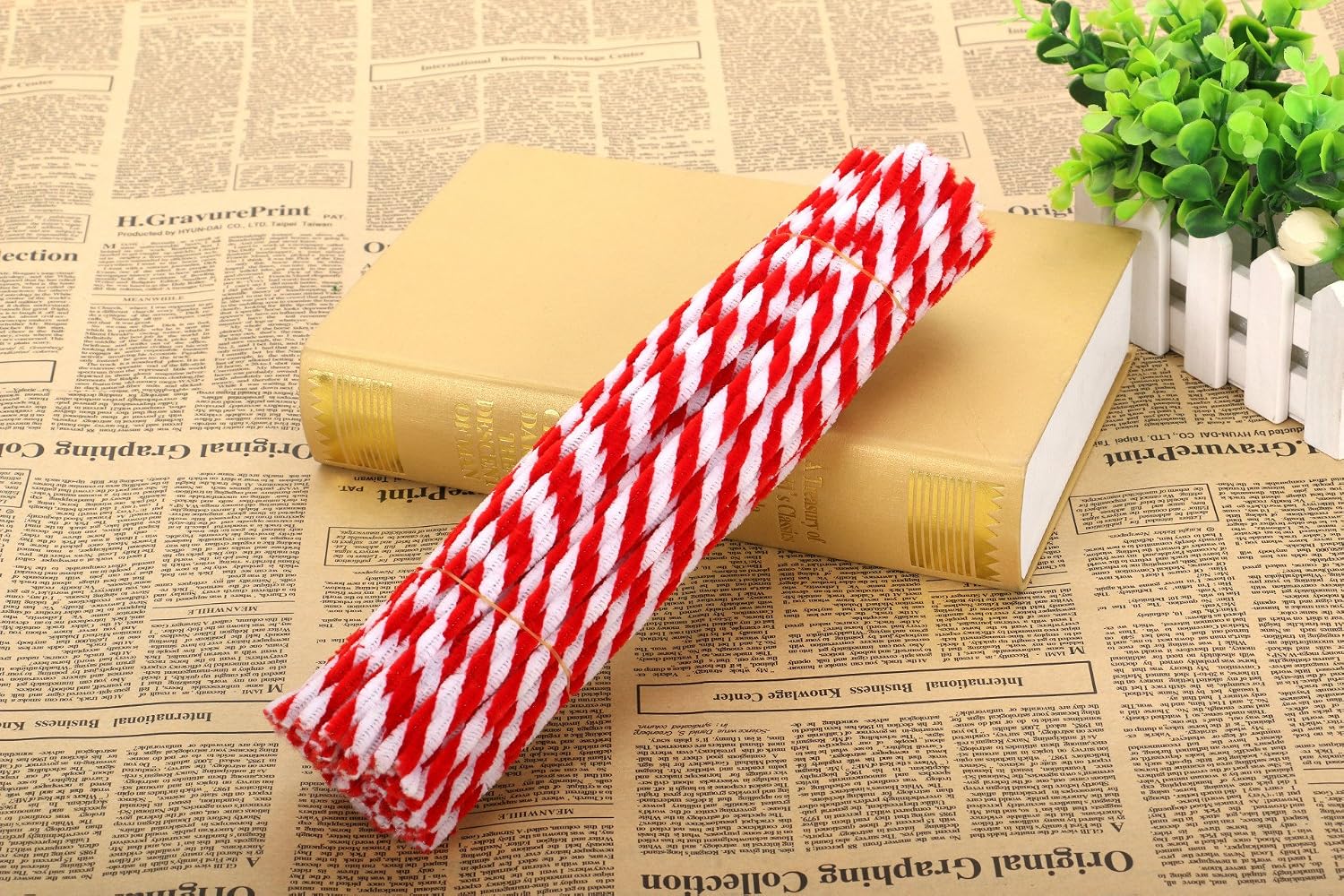 Red Striped Chenille Stems Pipe Cleaners, Pack of 100 (Striped-Red)