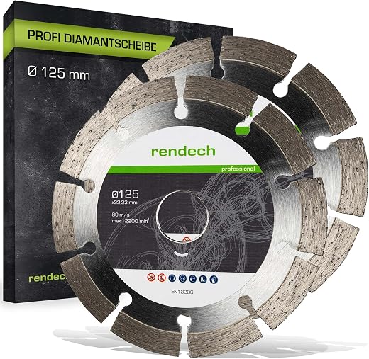 2x Profi Diamantscheibe 115mm für Beton, Granit, Stein, Ziegel uvm. – Diamanttrennscheibe mit hoher Schneidleistung | rendech® Markenqualität