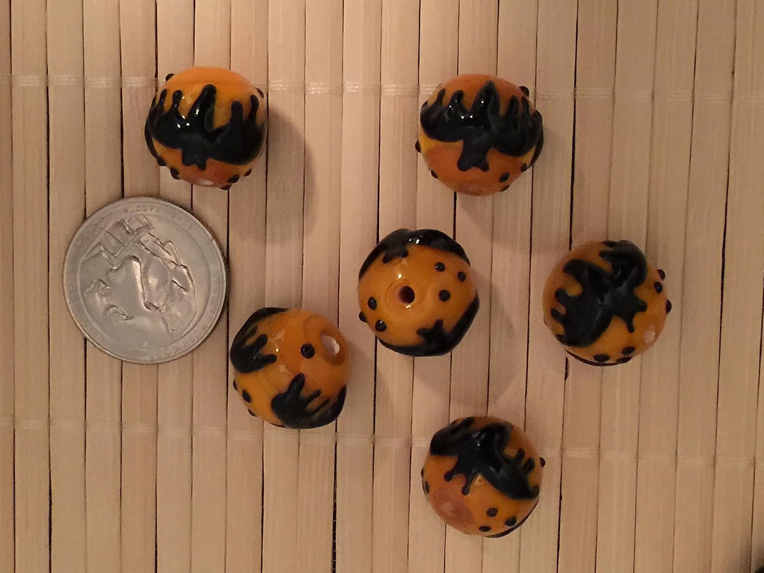 Halloween Theme Black Bat Orange Lampwork Glass Beads(Pack of 12 beads)