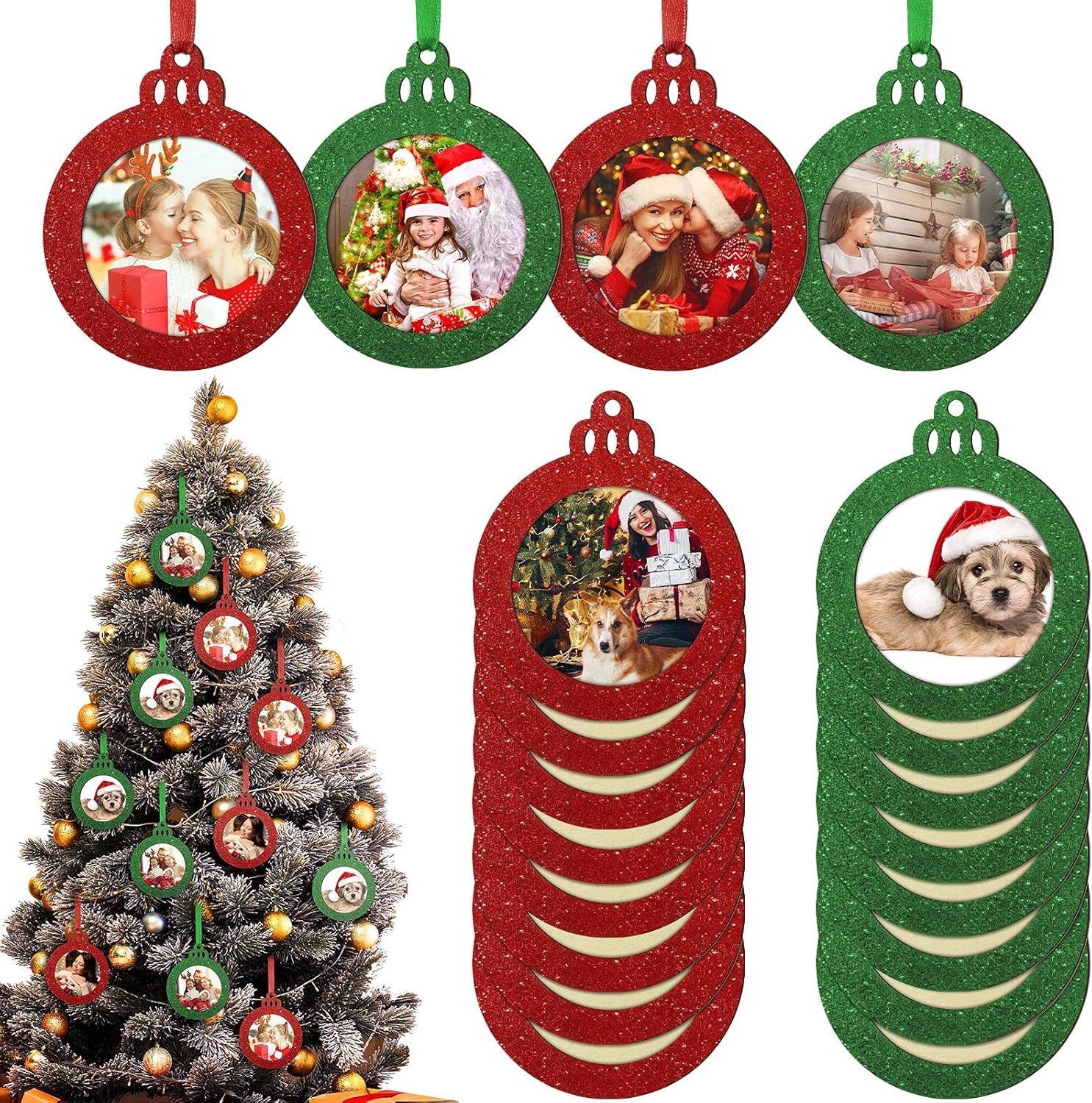 16 Pcs Christmas Photo Ornament Frame Xmas Picture Frame Wooden Hanging