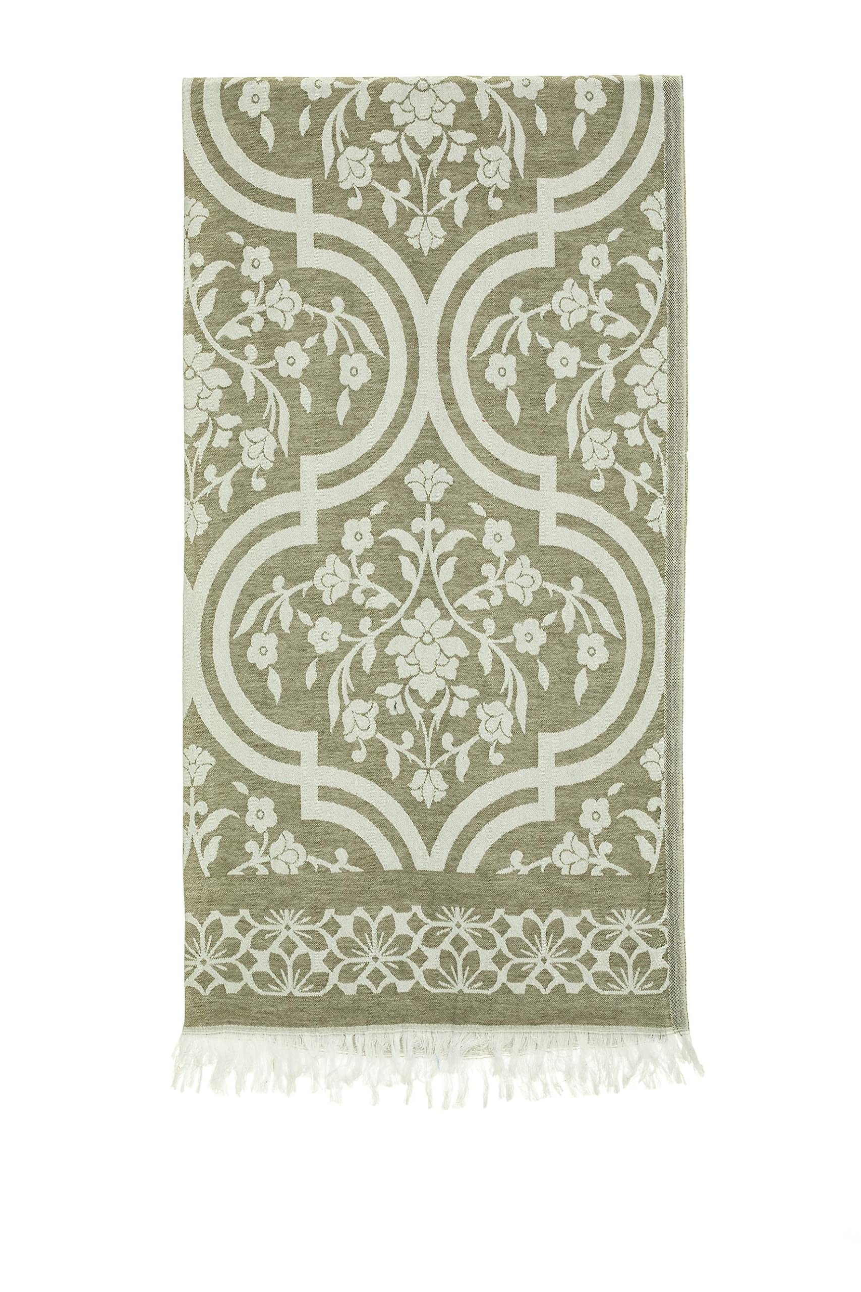 Yeşil Damask Desen Jakarlı Pamuk Peştemal