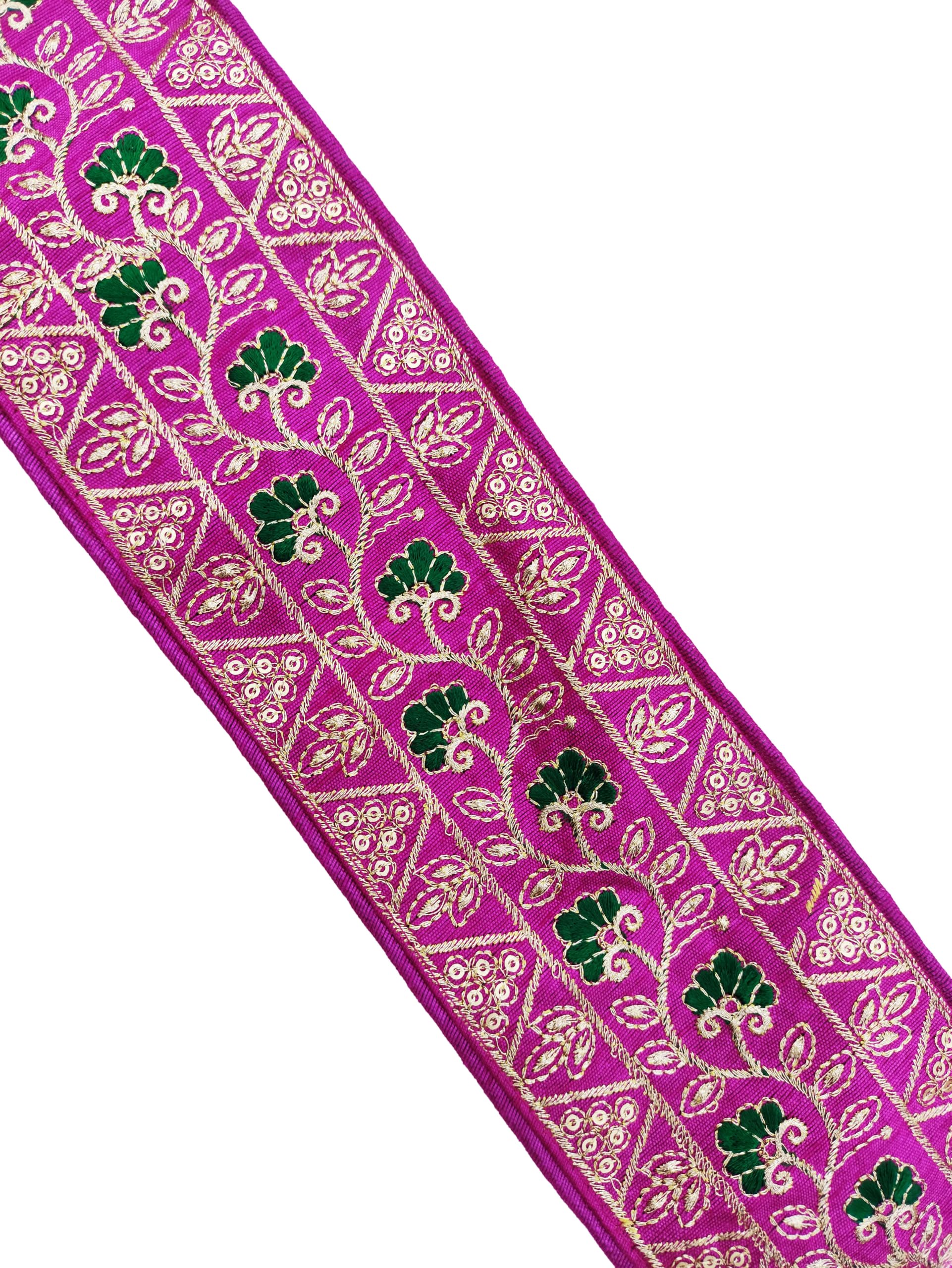 CARTZEYE Embroidery Gold Work Lace Border with Sequence Decorative Ribbon for Saree, Dress, Kurti, Bandhani, Lehenga - 8 cm Width (Pink, 9 Meter) 3