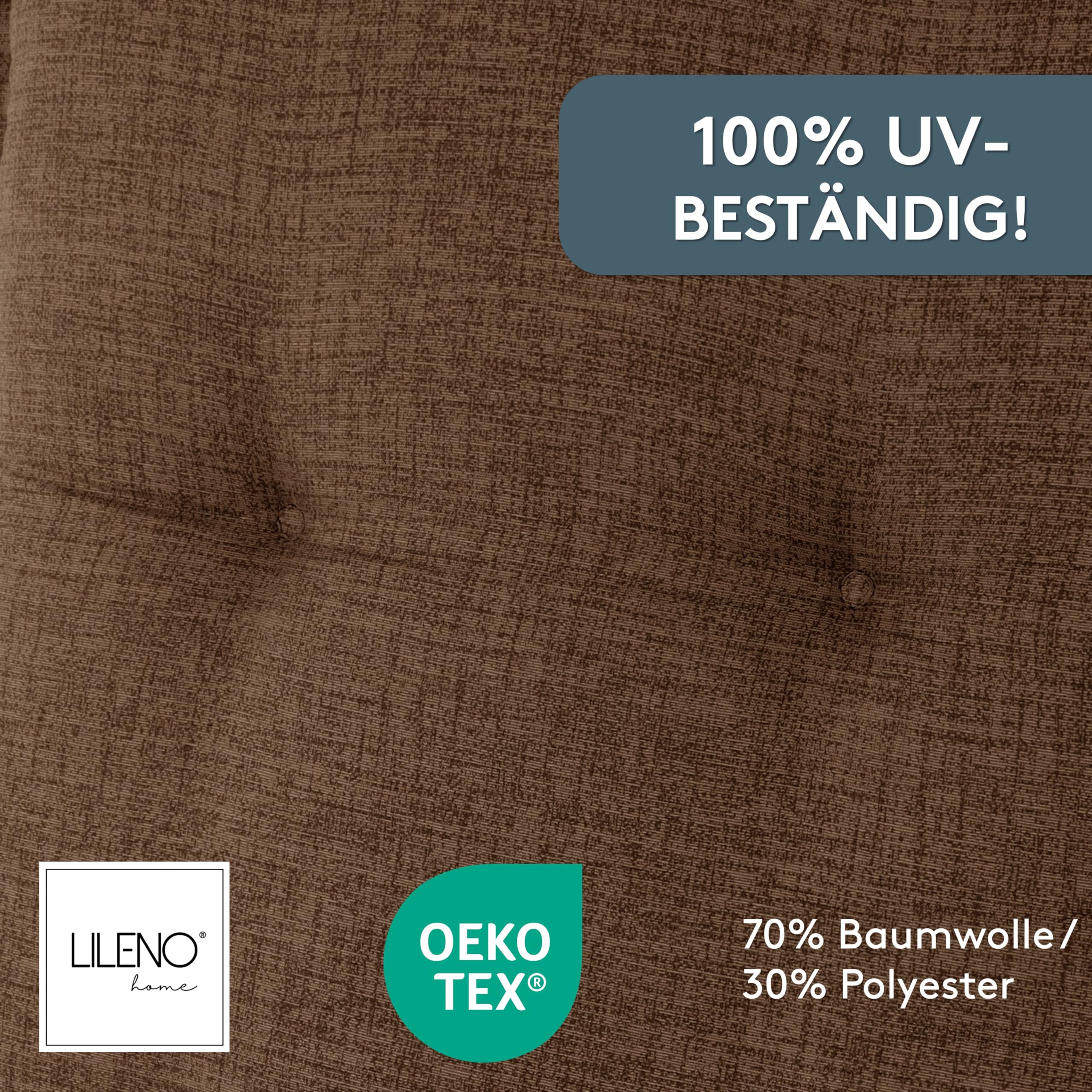 LILENO HOME Set di 2 cuscini per sedia da giardino, con schienale basso, colore marrone, comodi cuscini per sedie da giardino e sedie pieghevoli