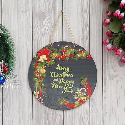 eCraftIndia Merry Christmas and Happy New Year Printed Wall/Door Hanging for Home and Christmas Decorations (Green, Red, Golden)