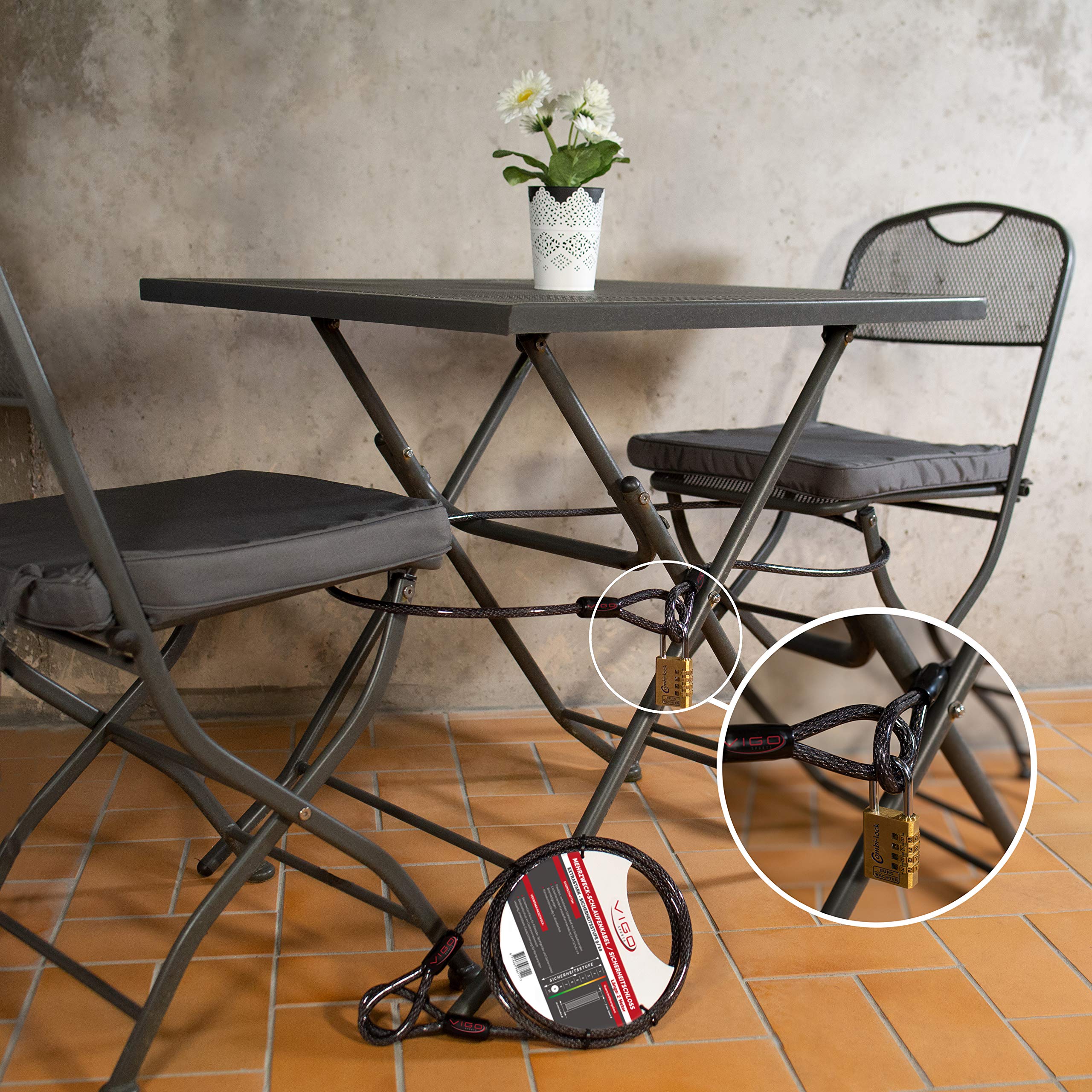 Câble Acier Antivol Vigo Sports 2m - Diamètre 10mm - Gainé Plastique - Pour Vélo, Meuble, Barbecue - Résistant Intempéries