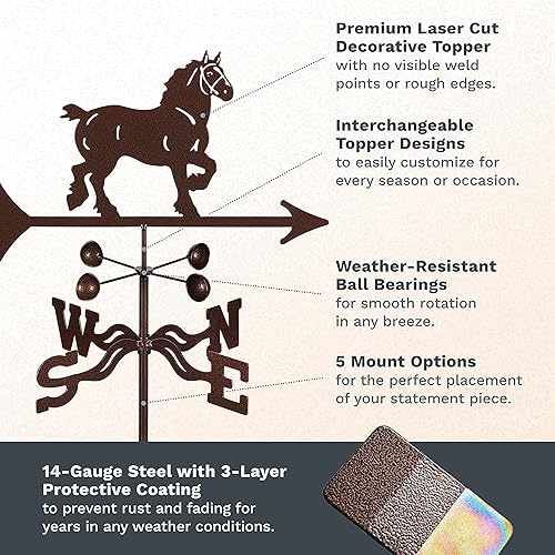 Miniatura 3 de EZ Vane Veleta de acero para caballo de 21 pulgadas de altura, incluye soporte de metal de 4 lados, vasos de viento y soportes, hecho a mano y de