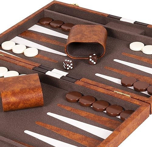 Vista 41 de Backgammon Set - Juego de backgammon clásico azul mediano de 15 pulgadas para adultos, juego de mesa con funda de cuero premium, la mejor guía