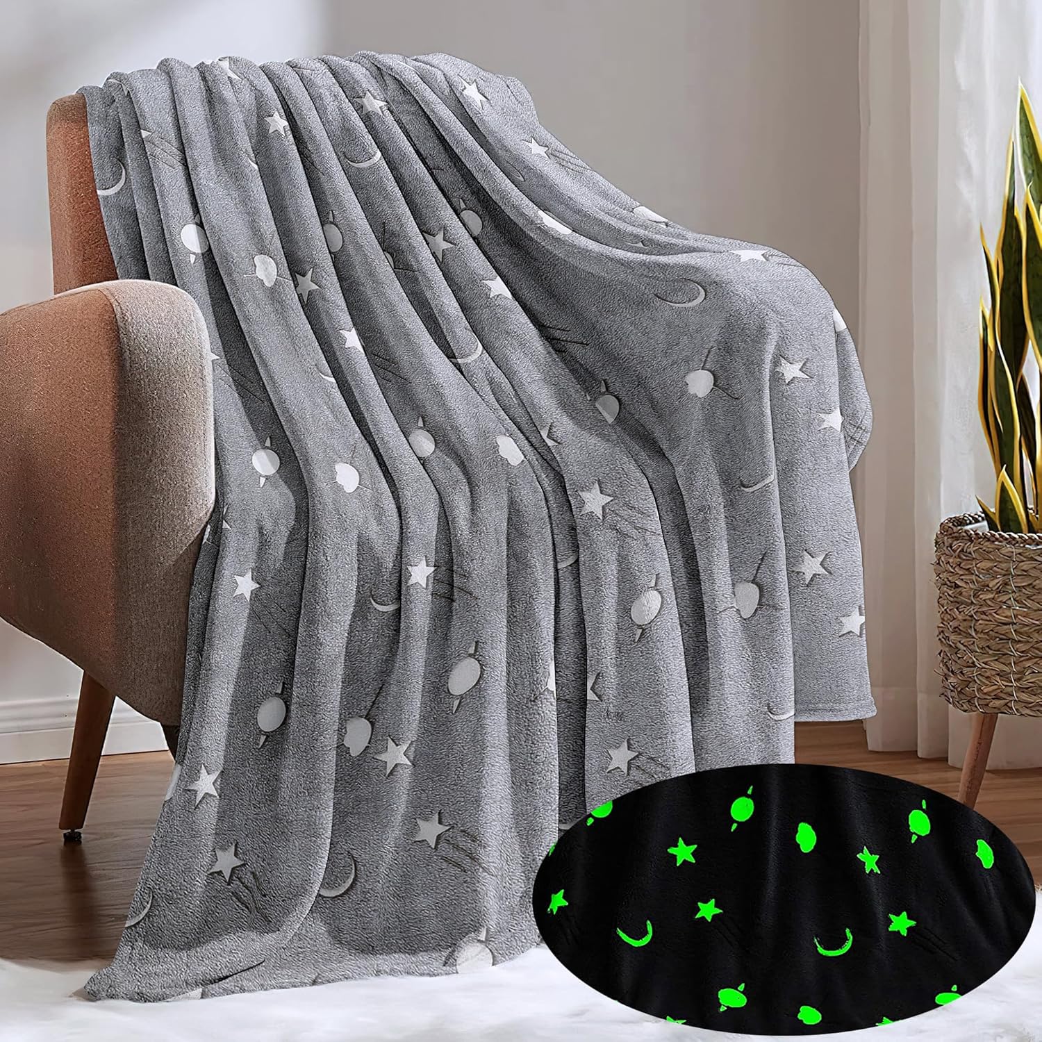 Glow in The Dark Blanket for Kids Glowing Throw Interesting Gifts for Boys Girls Teens Adults Soft Cozy Blankets for Couch Sofa Bed (Start 3, 50 x 60inch) - Image 2