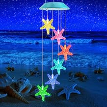 Solar Wind Chimes Outdoor, Color Changing Starfish Gift for Mom Grandma