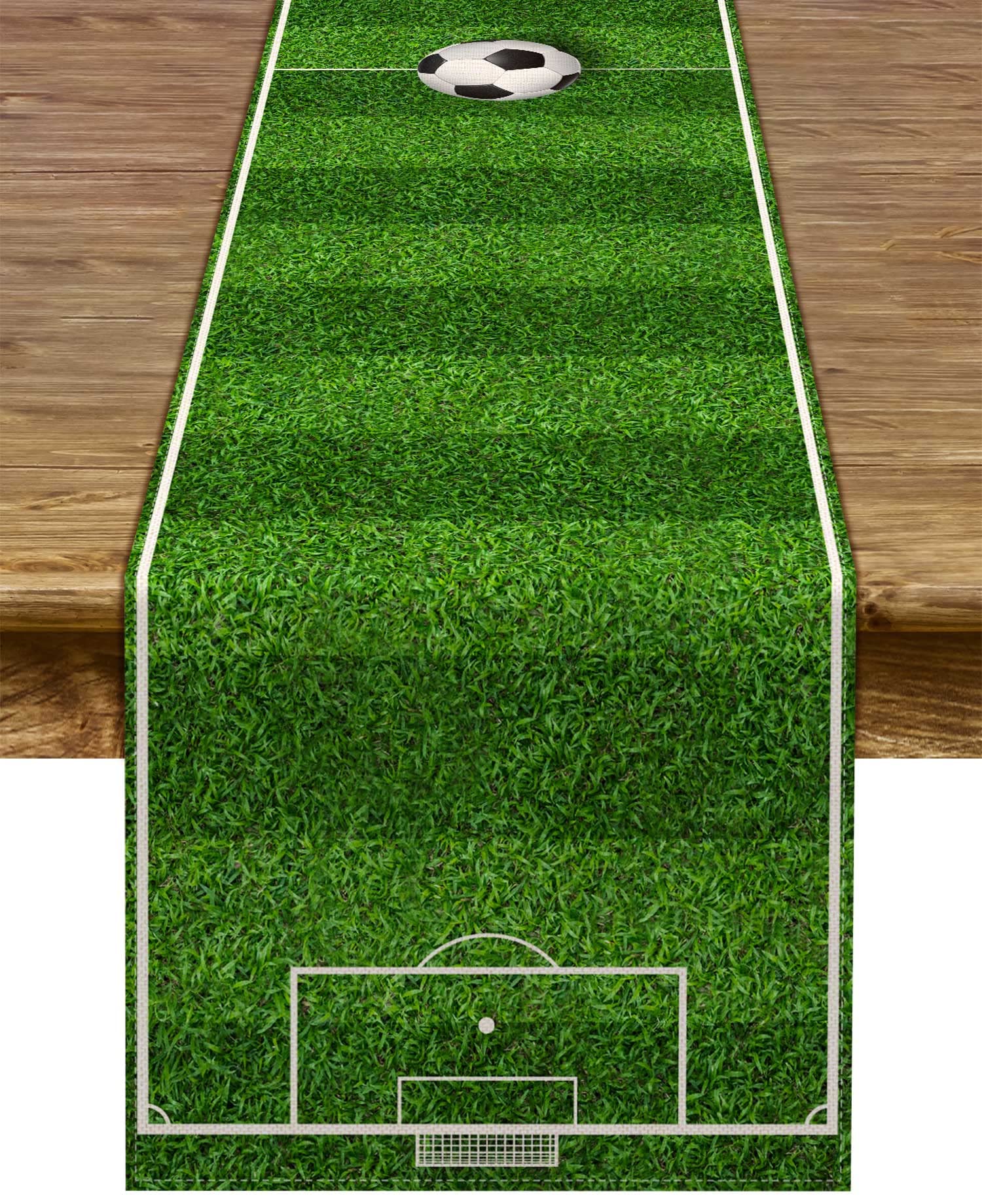 Sunwer Soccer Table Runner Boy Sport Birthday Party Decoration Farmhouse Rustic Vintage Table Cloth Home Kitchen Dining Room Decor 13 X 72inch