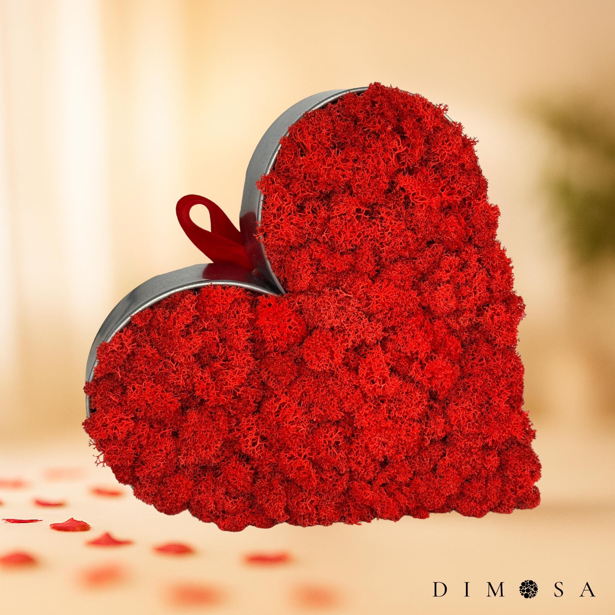DIMOSA Herz „Red Passion“ aus Stahlblech & echtem Rentiermoos. Perfekt für Valentinstag, Hochzeit, Jahrestag, Muttertag oder als liebevolles Wohnaccessoire