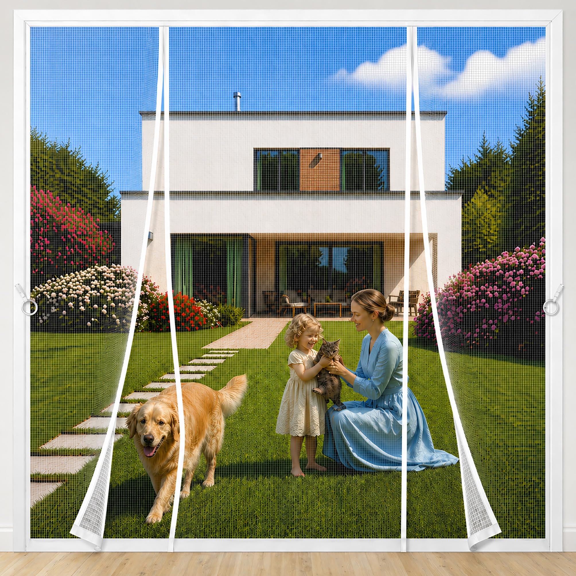 Wlmldm White Double Magnetic Fly Screen Door 300X210cm French Door Reinforced Top Middle Anti-Tearing Mosquito Net Curtain Hands Free For French Doors & Sliding Patio Doors