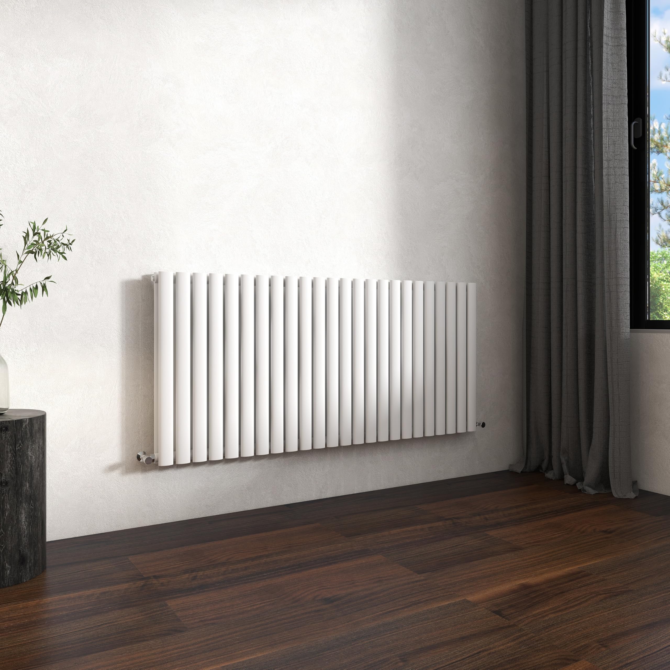 Traditional Horizontal Oval Column Radiator, 600x1416mm Gloss White Modern Heating Radiators, Double Panel Wall Mounted Heater Rads, Perfect for UK Hallway, Living Room & Bathroom Central Heating