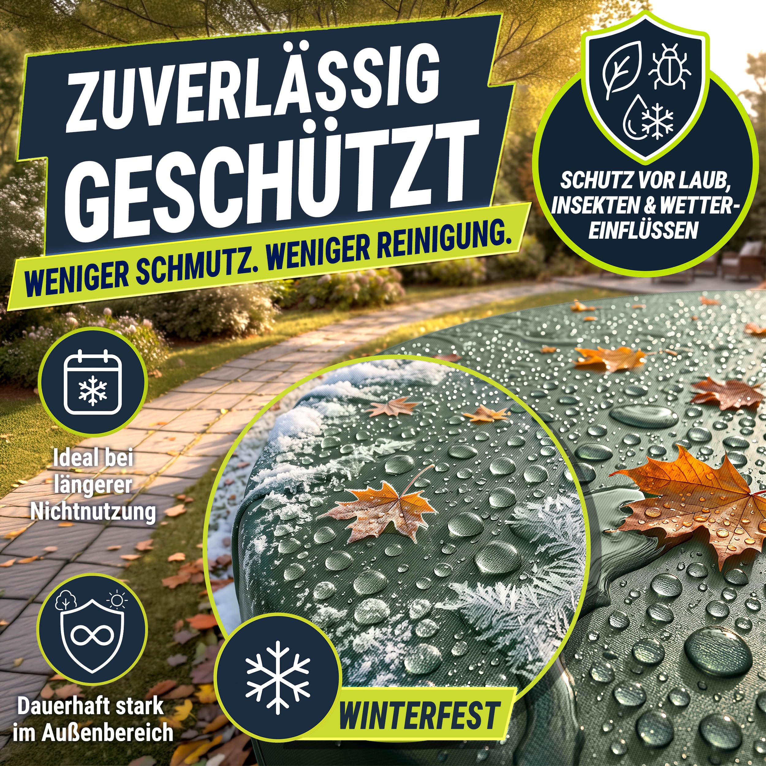 tillvex® Premium Poolabdeckung rund ø 520cm für Ø 420-460cm mit Montageset