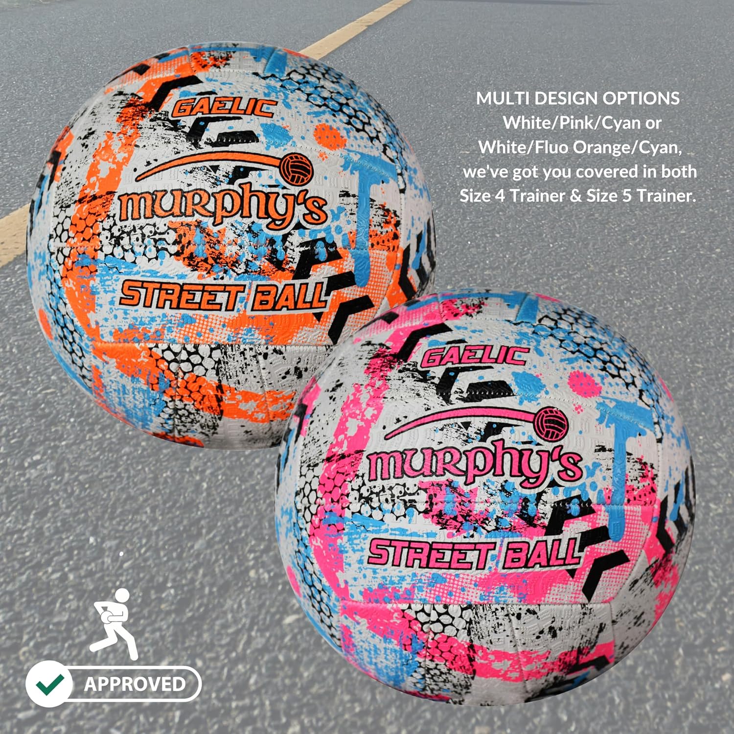Murphy's Gaelic Street Trainer Footballs, Durable Vulcanised Rubber, Long Lasting Grip for Hard Surfaces, Ages & Skill Levels