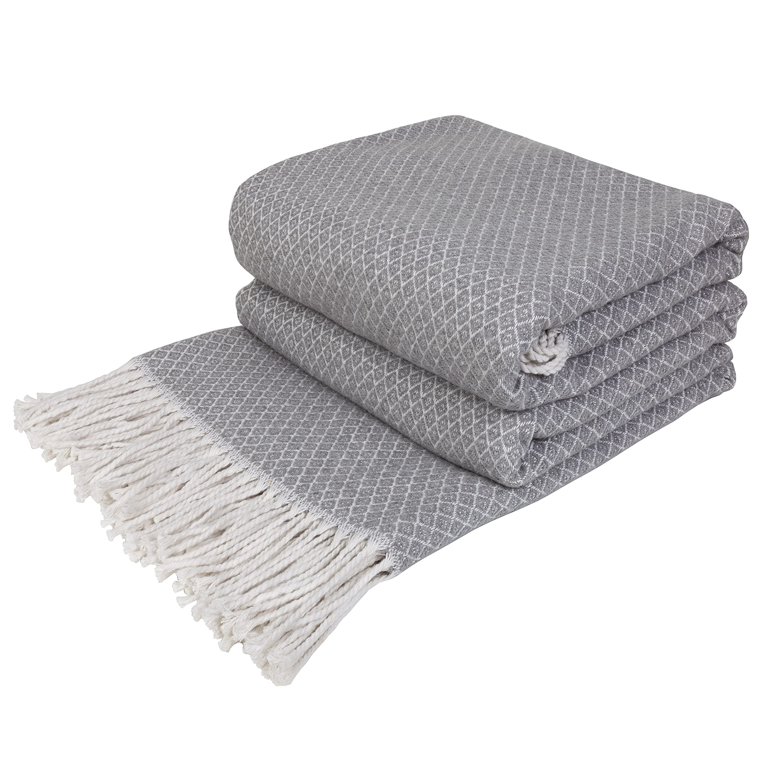LYHome Cotton Blanket - Soft Throw for Sofas, Bed & Couch. Cosy Outdoor Blankets for Travel, Picnic & Camping. Settee Throws for Armchairs, Garden Furniture (55x79 in | 140x200 cm | Grey Diamond)