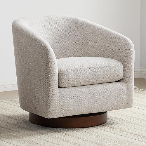 CHITA Swivel Accent Chair, FSC Certified Wood Frame, Fully Assembled, Ivory | Fabric Barrel Arm Chair with 360° Swivel Solid Wood Base, Mid Century Modern Living Room Chair, 31"x31"x28", 350 Lb Capacity