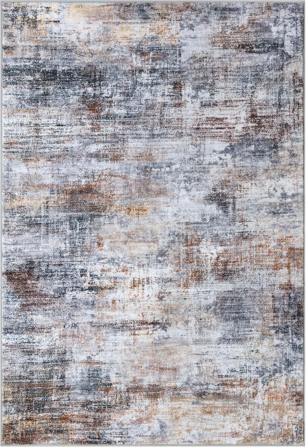 IOHOUZE Small Abstract Area Rug 2x3 Ft Entryway Rugs Washable Door Mat Indoor Entrance, Rubber Backed Throw Rugs, Printed Faux Wool Non Slip Floor Carpet for Foyer Front Door Sink, Orange Grey - Image 9