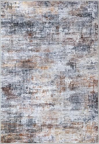 Miniatura 147 de IOHOUZE Alfombra pequeña abstracta de 2 x 3 pies, alfombra de entrada lavable para entrada interior, alfombras con respaldo de goma, alfombra Gris