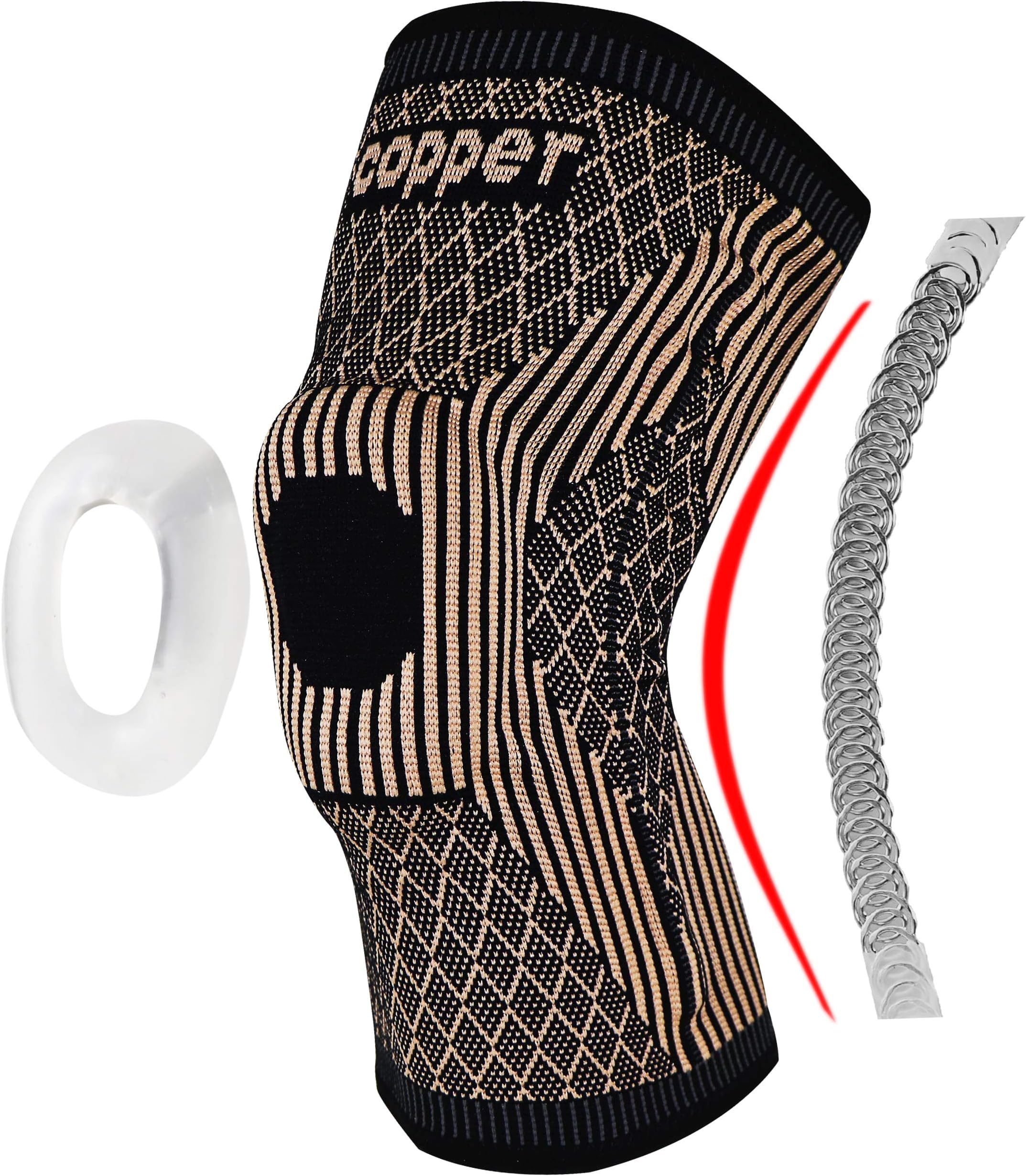 Copper Knee support compression knee sleeve with Patella Gel Pads and Side Stabilizers - Professional Copper Knee brace for men women Arthritis Pain ,Running Sports Injury Recovery-[Single] (XL, Tan)