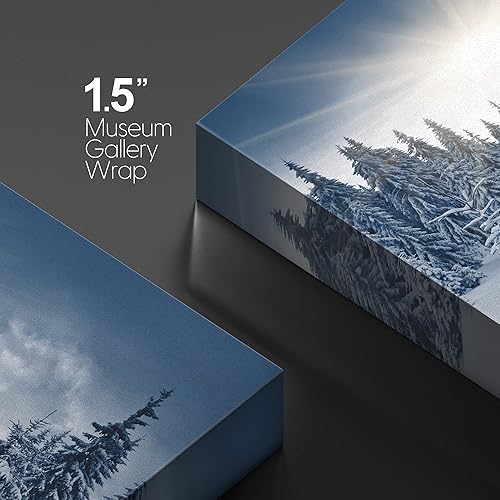 Miniatura 4 de wall26 - Cuadro en lienzo para pared, sol sobre montaña y bosque en invierno, paisaje, naturaleza, arte moderno, rústico, pintoresco, colorido,