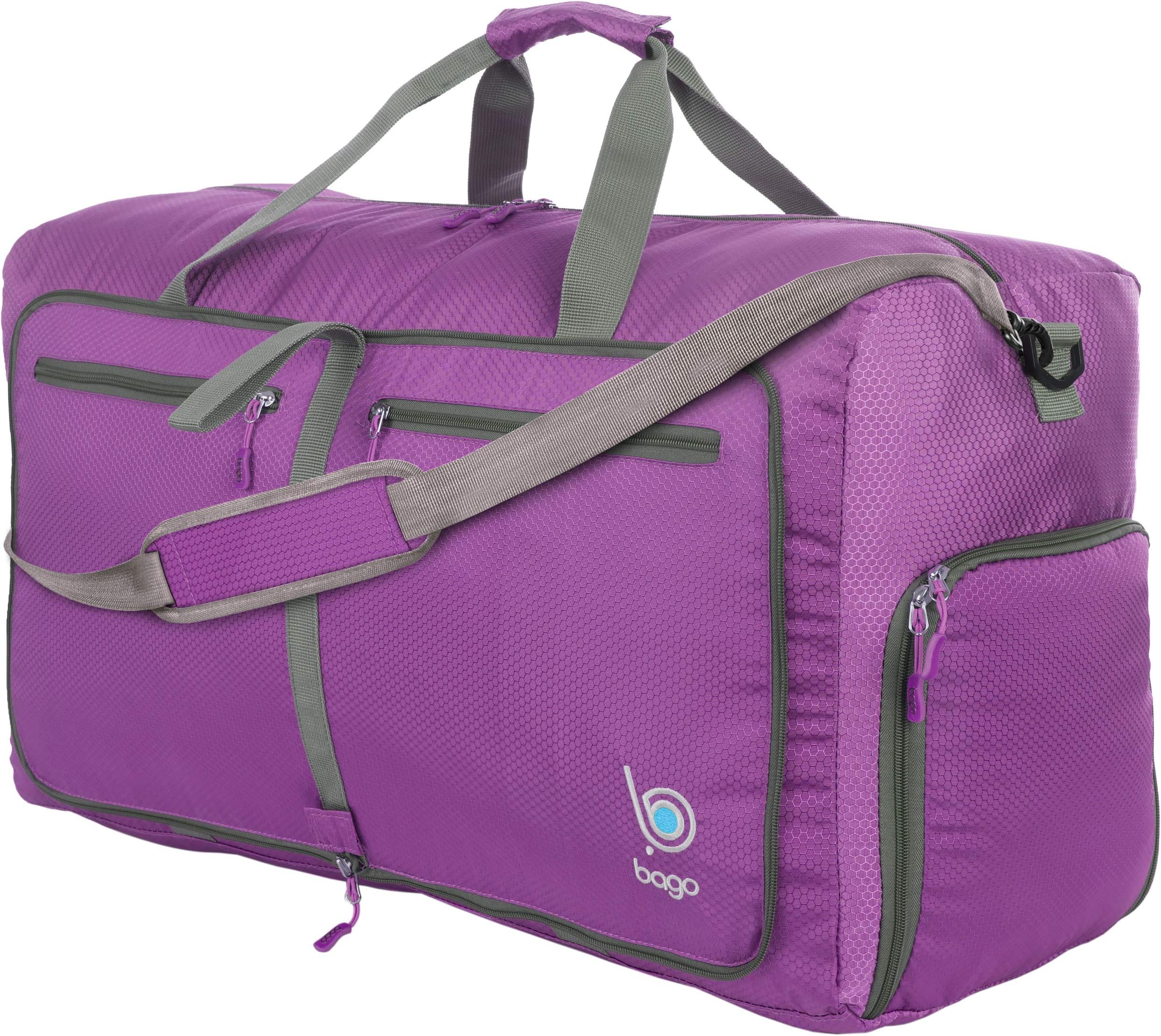 bagoLarge Foldable Duffel Bags for Traveling Women & Men - 80L Packable Duffle Bag for Travel with Shoe Compartment - Water Repellant, Heavy Duty, Lightweight Folding & Collapsible (Purple)OEKO-TEX STANDARD 100